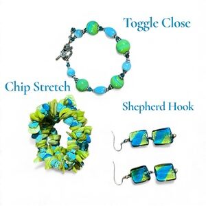 Vibrant Blue and Green Bracelets and Earrings Fashion Jewelry
